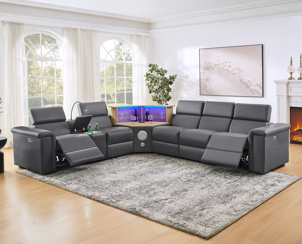 5-Seater L-Shaped Power Reclining Sofa with Integrated LED & Speakers