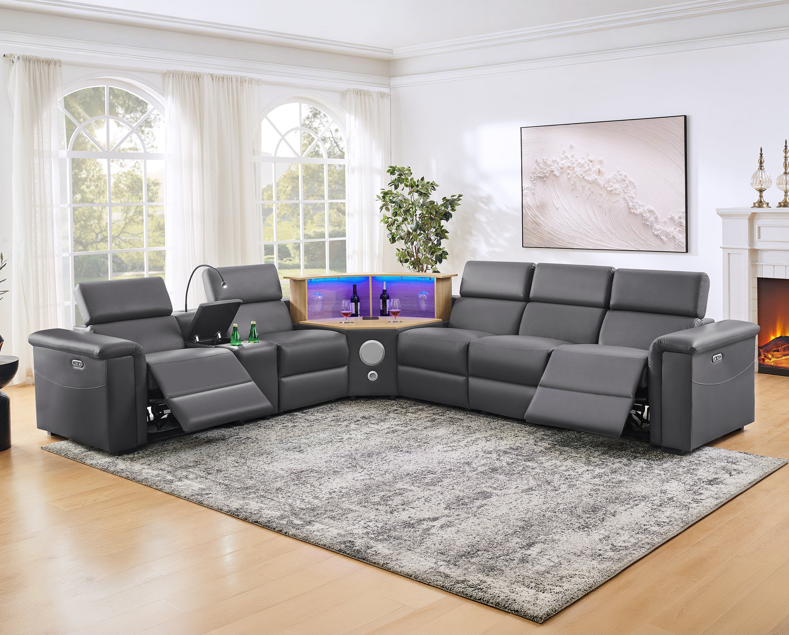 5-Seater L-Shaped Power Reclining Sofa with Integrated LED & Speakers