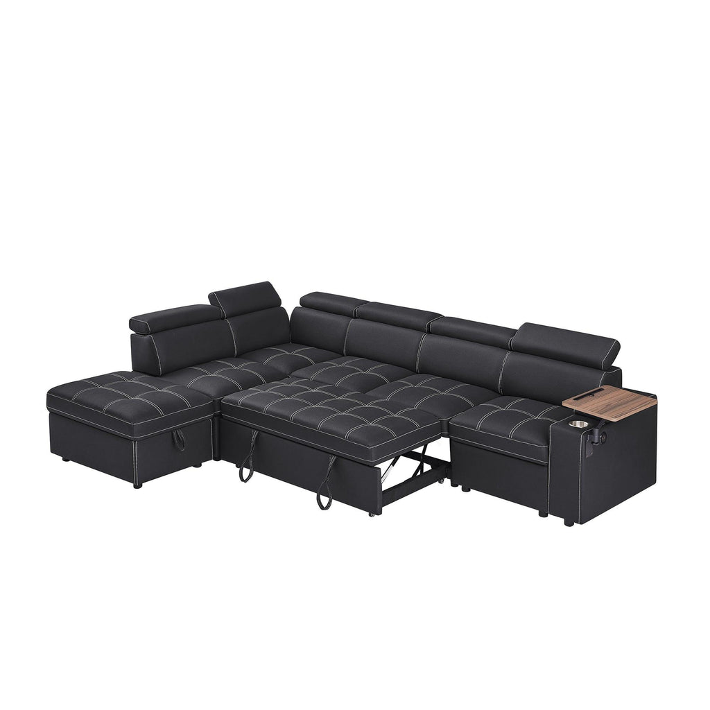 Black Sectional Sofa with Storage Ottoman for Comfortable Living.