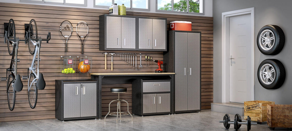 Dark Gray Metal Garage Table | Durable Workspace Solution.