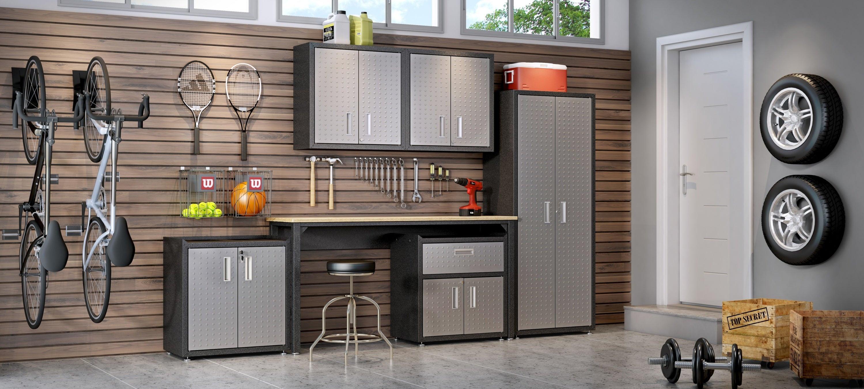 Dark Gray Metal Garage Table | Durable Workspace Solution.