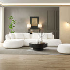 Oversized L-Shape Sectional Sofa with Chaise in Beige set against a gray accent wall, styled with lamps, wall art, and a round coffee table.