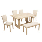 6 Piece Dining Table Set with Bench for Dining Room.