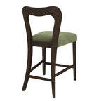 Set of 2 Rubberwood Counter Stools in Dark Brown and Green.