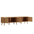 Modern TV Stand with Rattan Doors for 80in TVs.