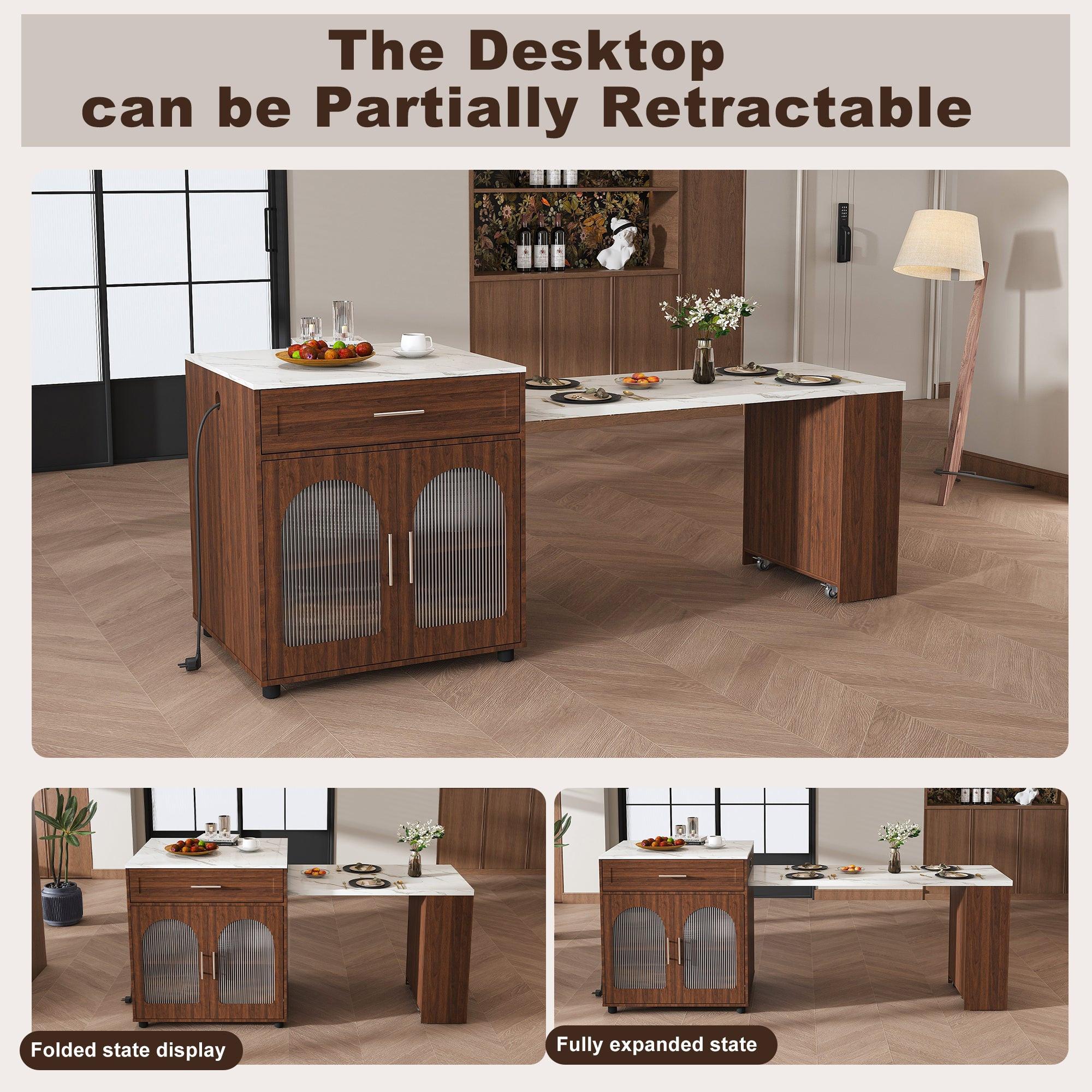 80-inch Expandable Kitchen Island with Dining Table.