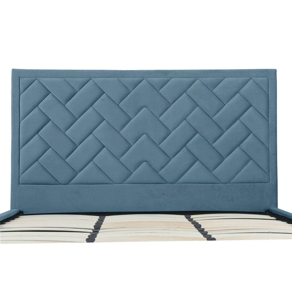 Crosby Upholstered Velvet King Bed in Blue.
