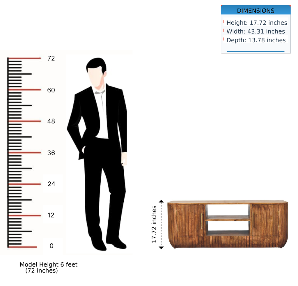 Solid Wood Media Console - Artisan Furniture with Shelves.
