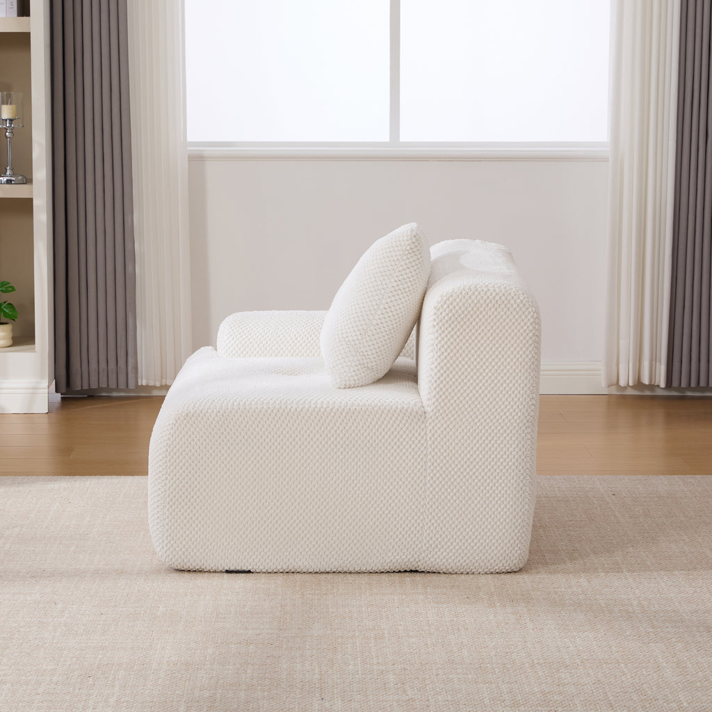 73' Modern Modular Sectional Sofa Loveseat, 2 Seater Tufted Comfy Cloud Tufted Floor Convertible Couch with 2 Pillows, Boneless Conversion Sofa for Living Room,Office, Apartment,Guestroom, Ivory