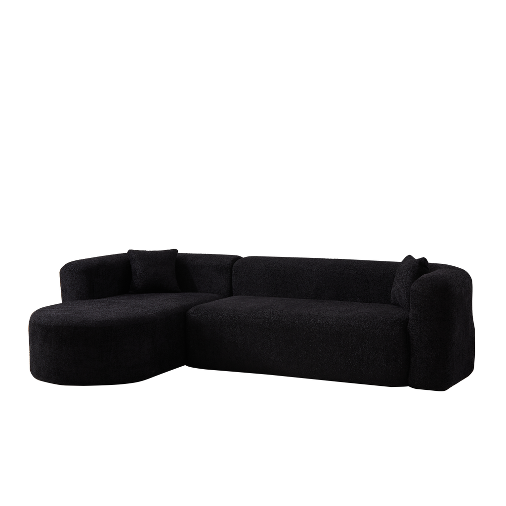 Modular Sectional Sofa with Curved Back & Chenille Fabric.