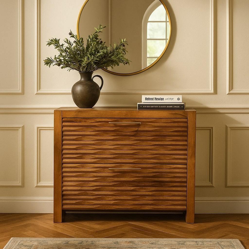 Solid Wood Amber Wavefront Cabinet for Modern Living Space.