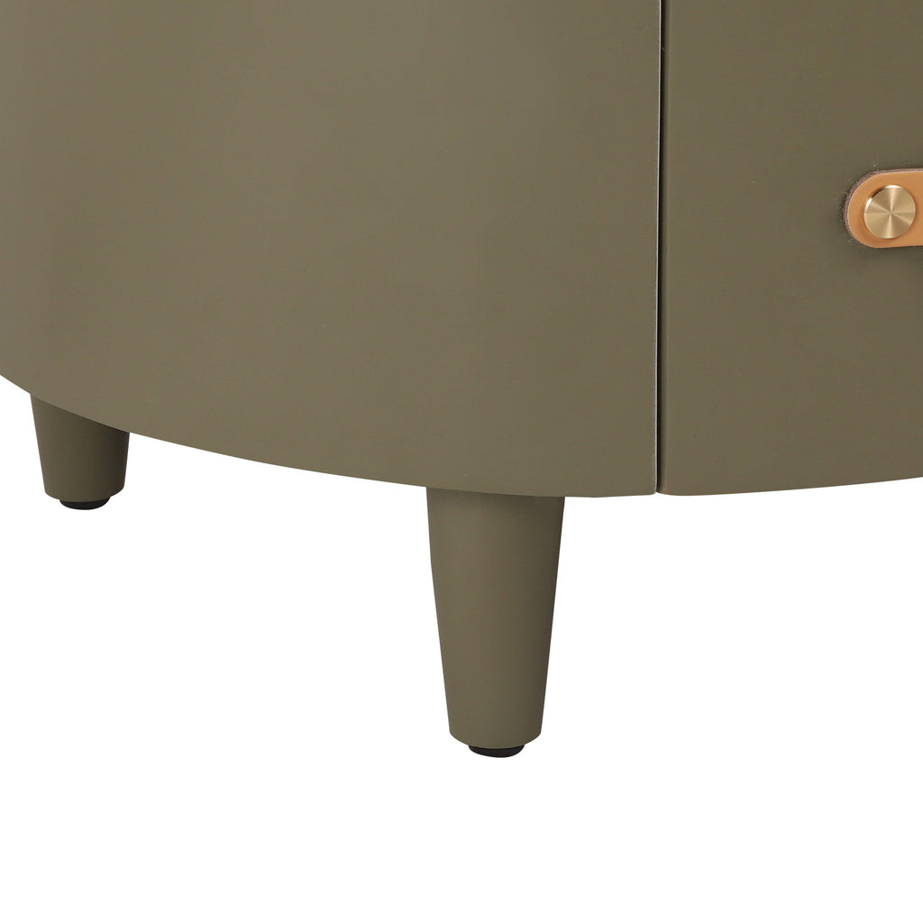 Modern Round Nightstand with Storage Drawer & Shelf.