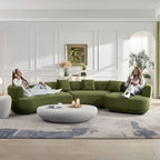 155.91 inch Curved Green Sectional Sofa with 5 Pillows.