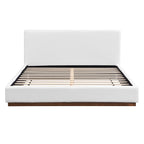 White Boucle Upholstered Bed - Queen Size with Solid Wood Frame.