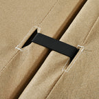 Underside of the modular U-shaped sectional sofa with ottoman showing secure connector strap for stable configuration.