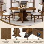 Farmhouse Dining Set features oak texture, rubber wood legs, widened base, and adjustable foot pads for stability and rustic appeal.