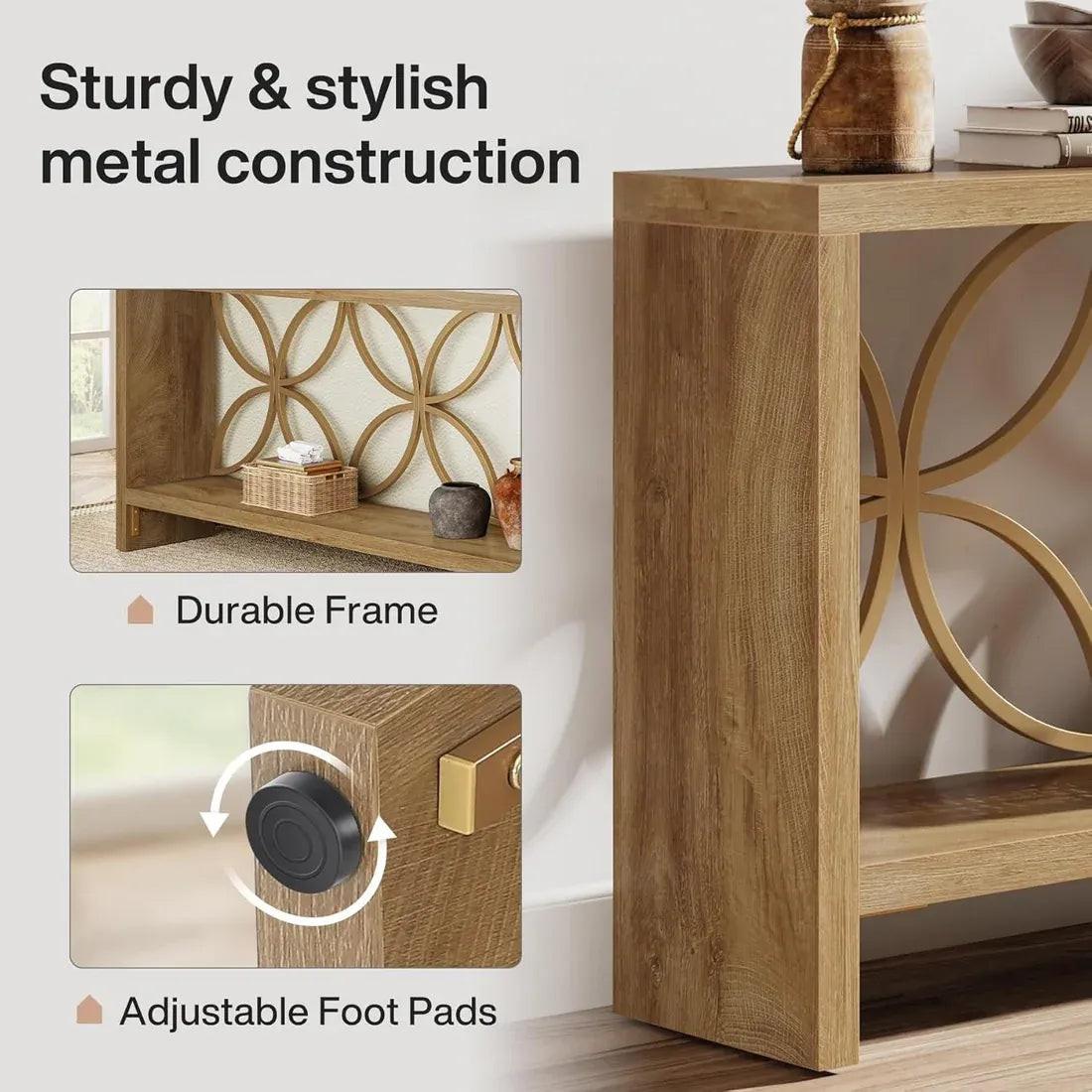 Farmhouse Console Table with Storage and Vintage Style.