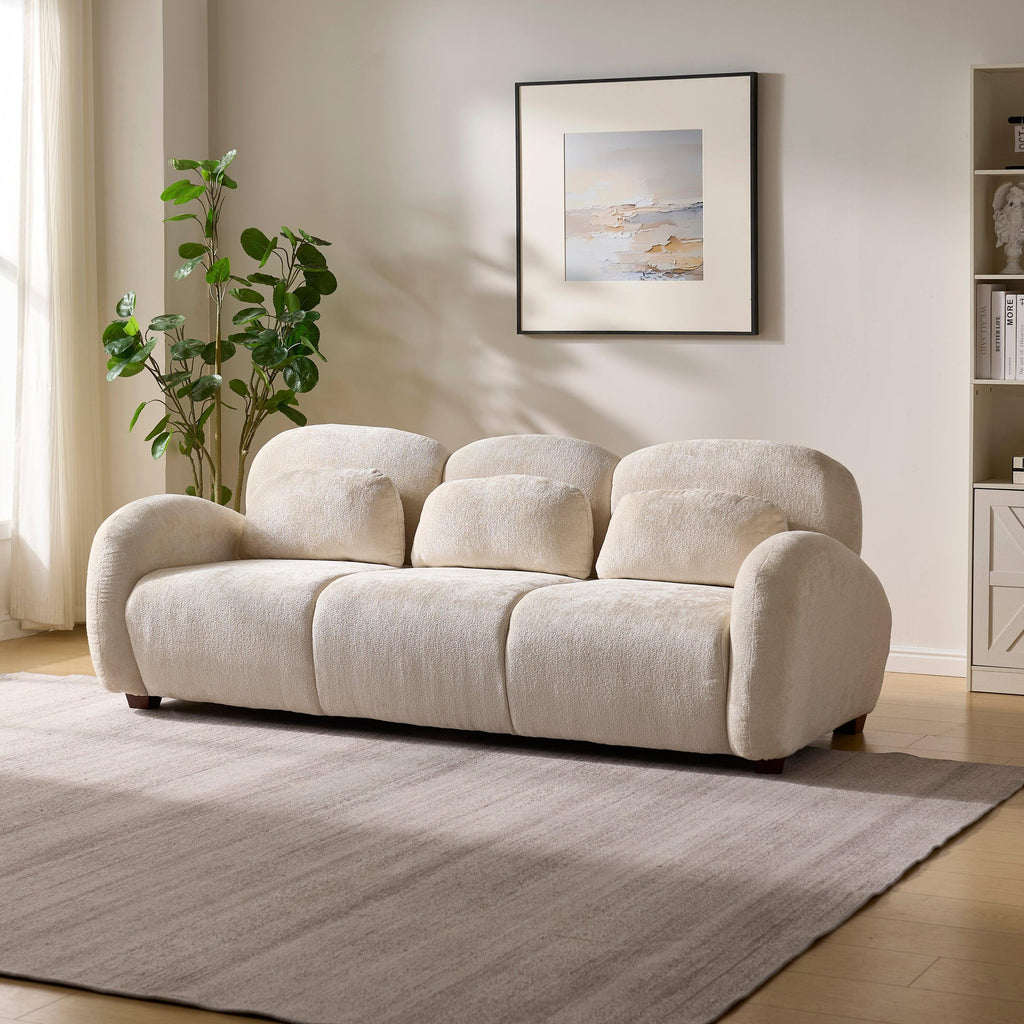 Modern Boucle Sofa - 78 in. 3 Seater Couch with Pillows.