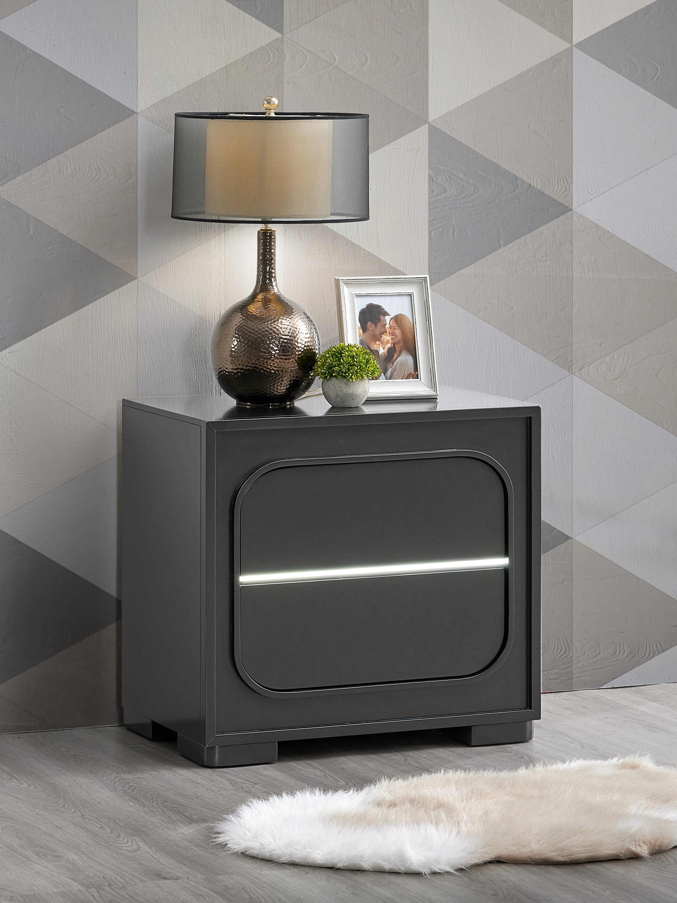 Wenge Wood Nightstand with Touch-Activated LED Lighting