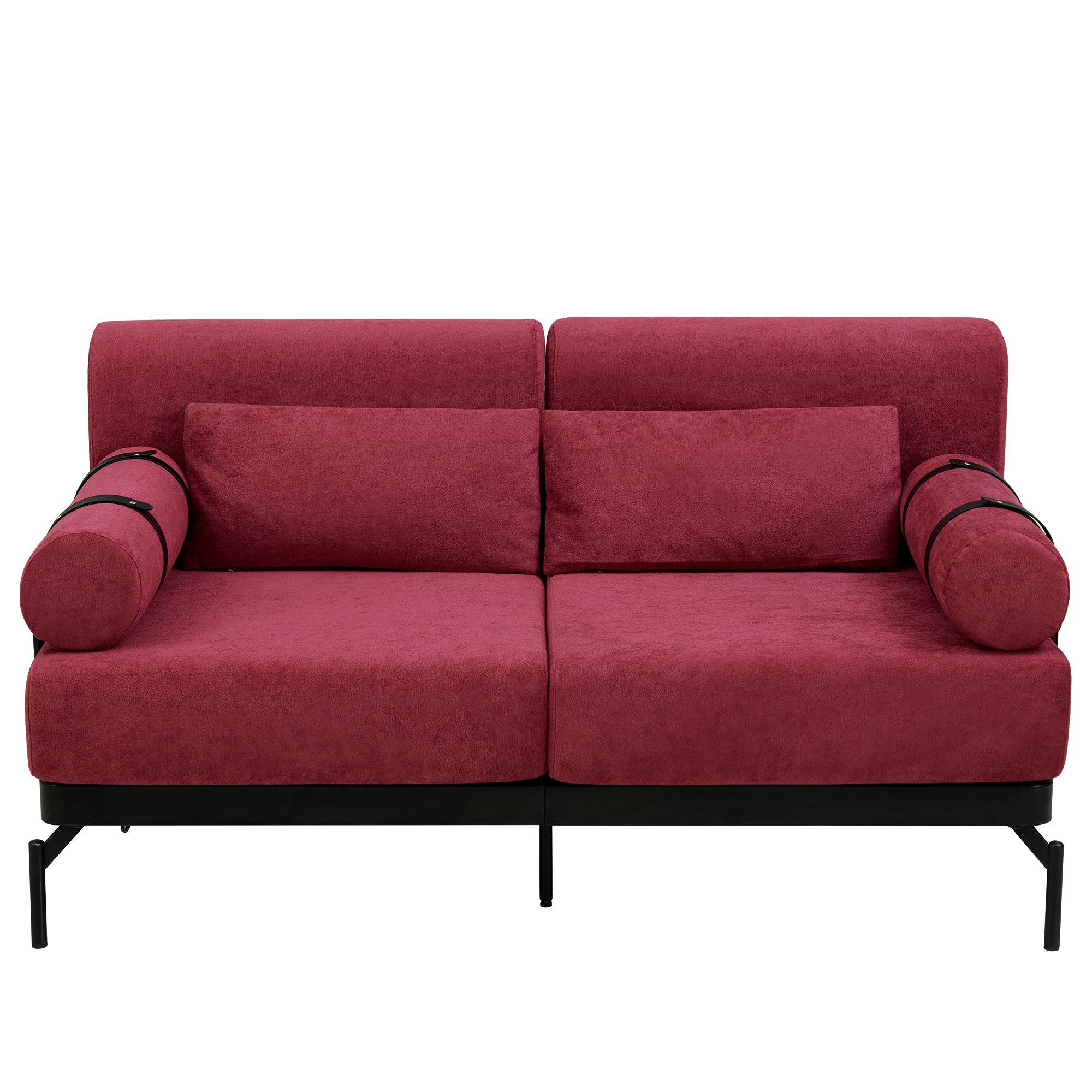 Modern Loveseat Sofa 59' Sofa Couch 2-Seater with USB Ports, Unique Cylindrical Armrests, Red Chenille