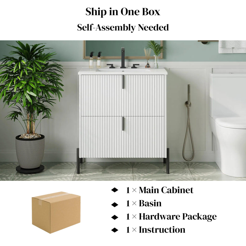 White Bathroom Vanity with Ceramic Sink - 30 Inch Design.