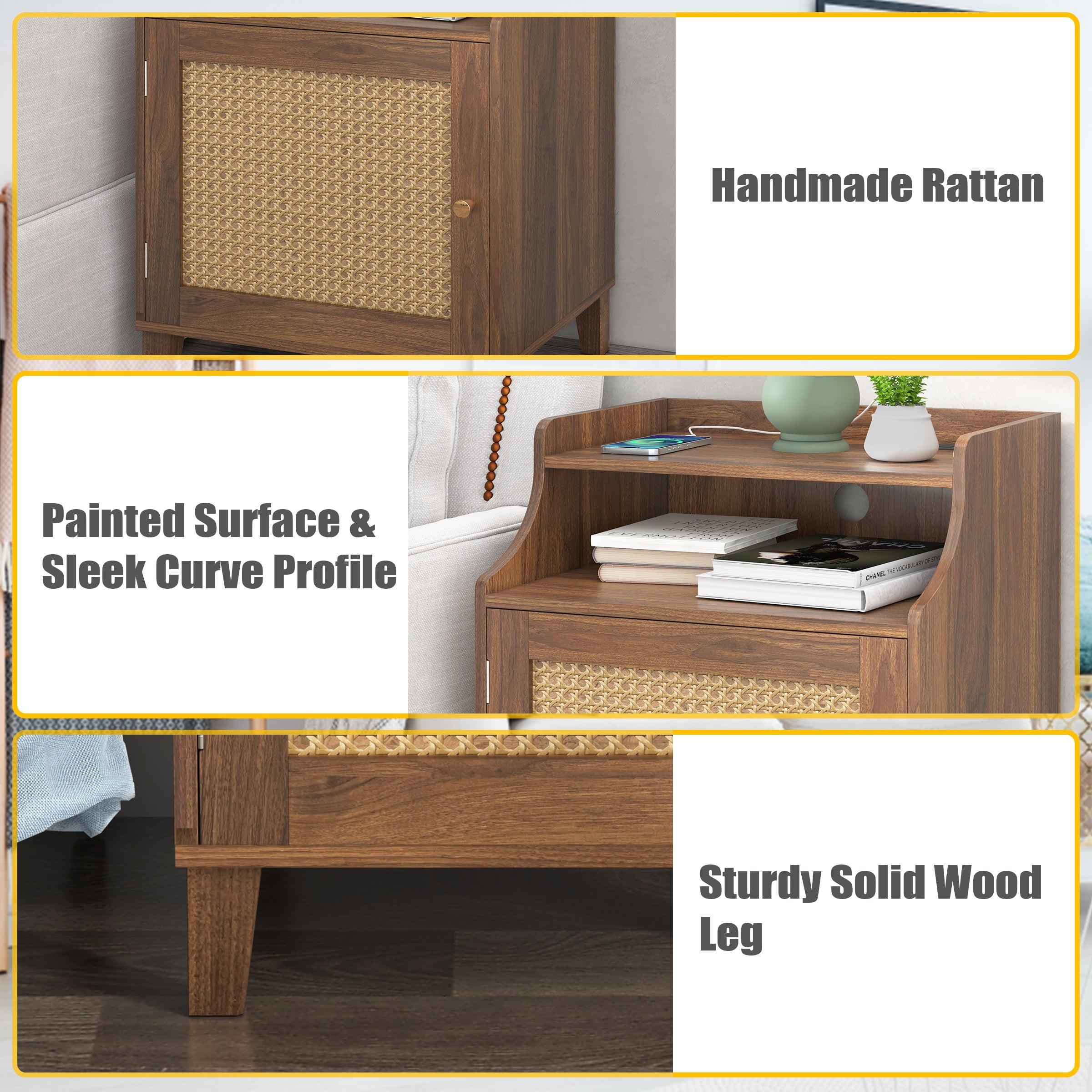 Farmhouse Nightstand with Charging Station and Storage.