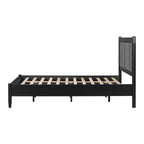 Solid Wood Queen Bed - Heavy Duty, Support 500 lbs - Black Headboard.