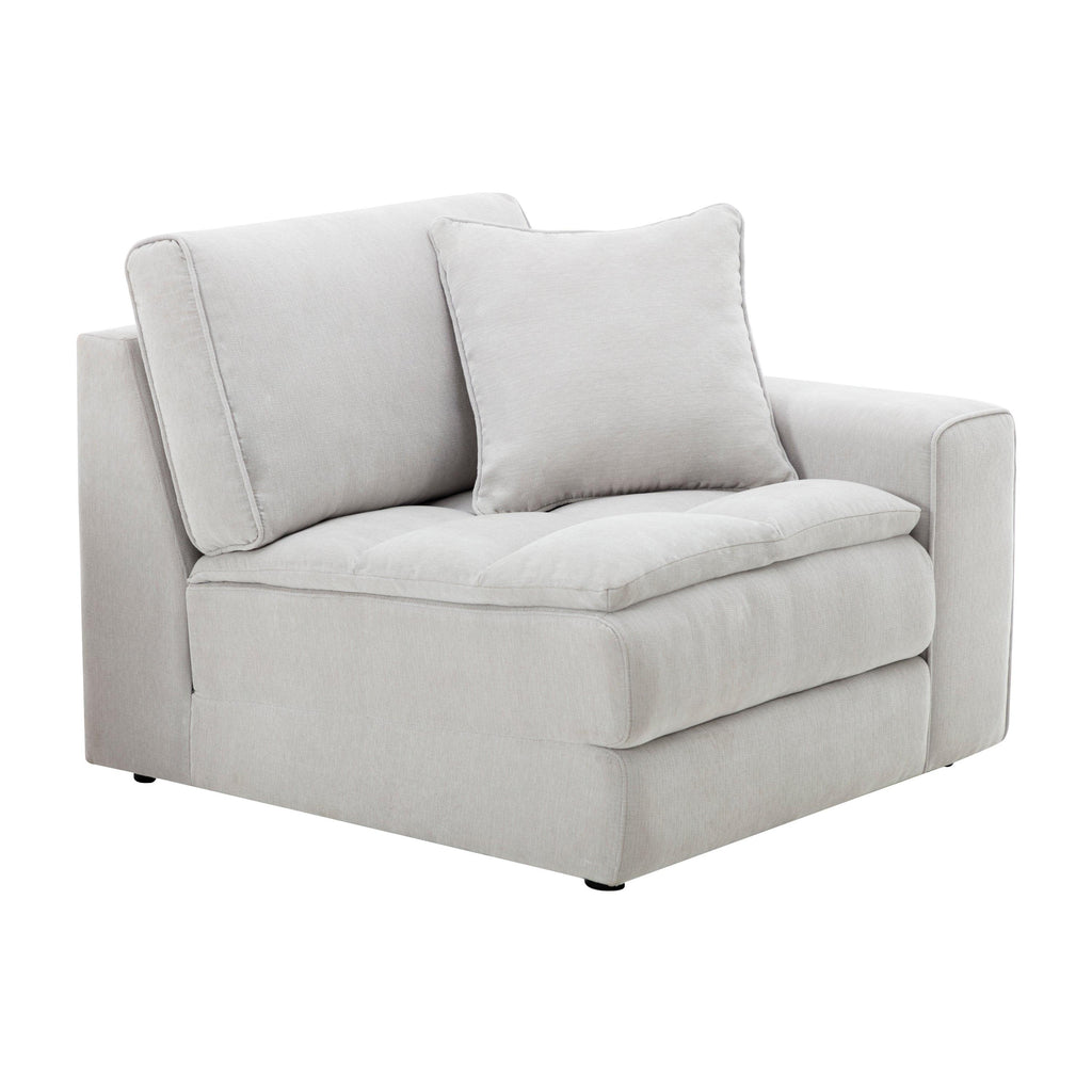 Breton Modern Tufted Sofa with Ottoman in Oyster Grey.