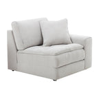 Breton Modern Tufted Sofa with Ottoman in Oyster Grey.