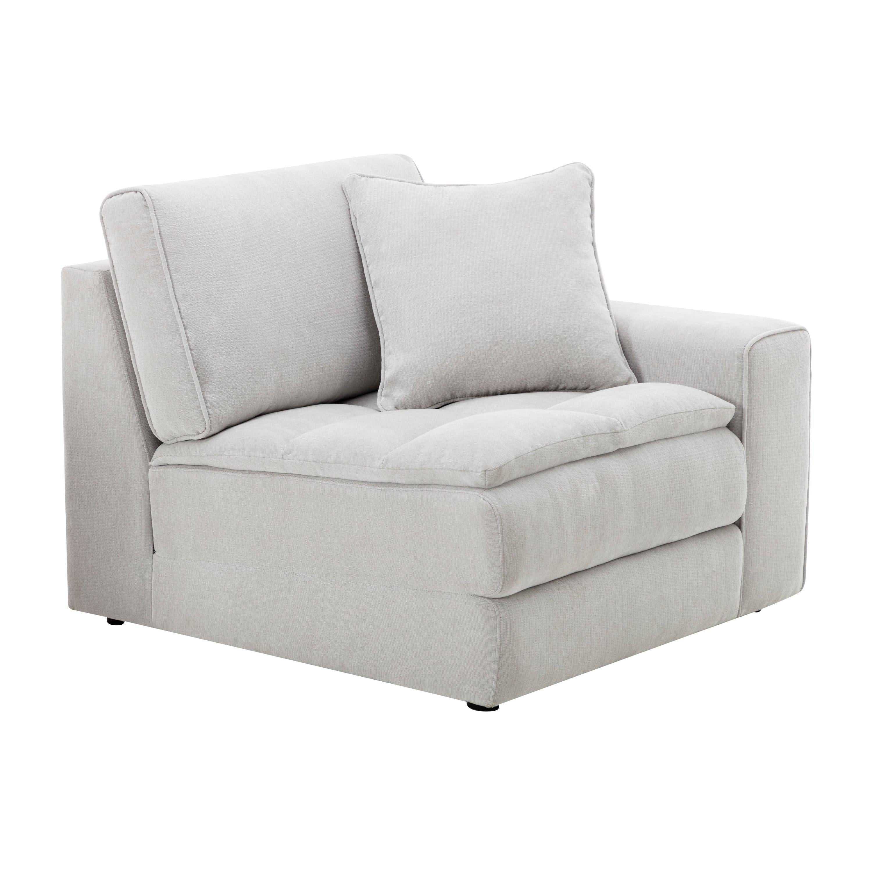 Breton Modern Tufted Sofa with Ottoman in Oyster Grey.