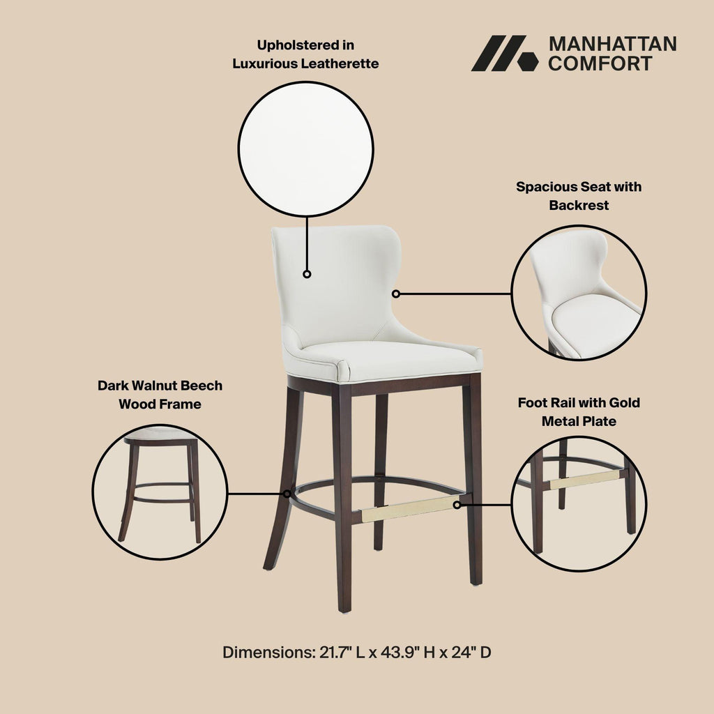 Blair Wood Upholstered Barstool in White.