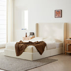 Carmen Wingback Bed Frame in Ivory Boucle - King Size.