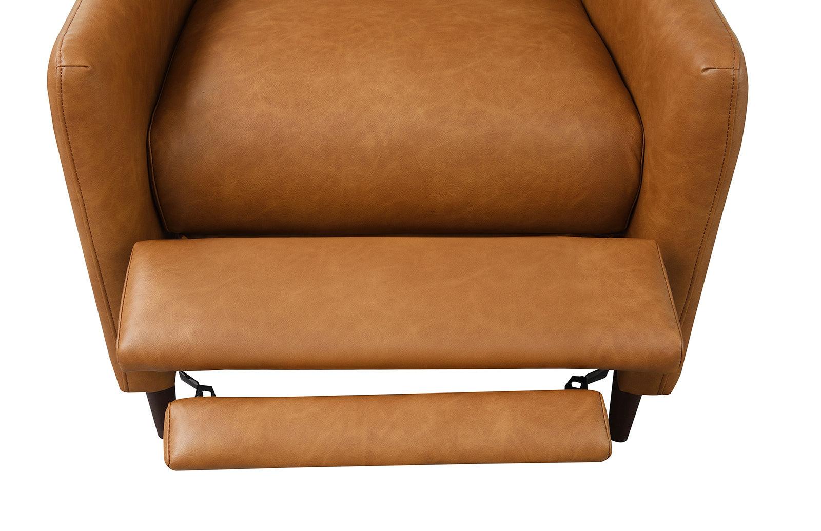 Mid-Century Modern Pushback Recliner in Brown Fabric.