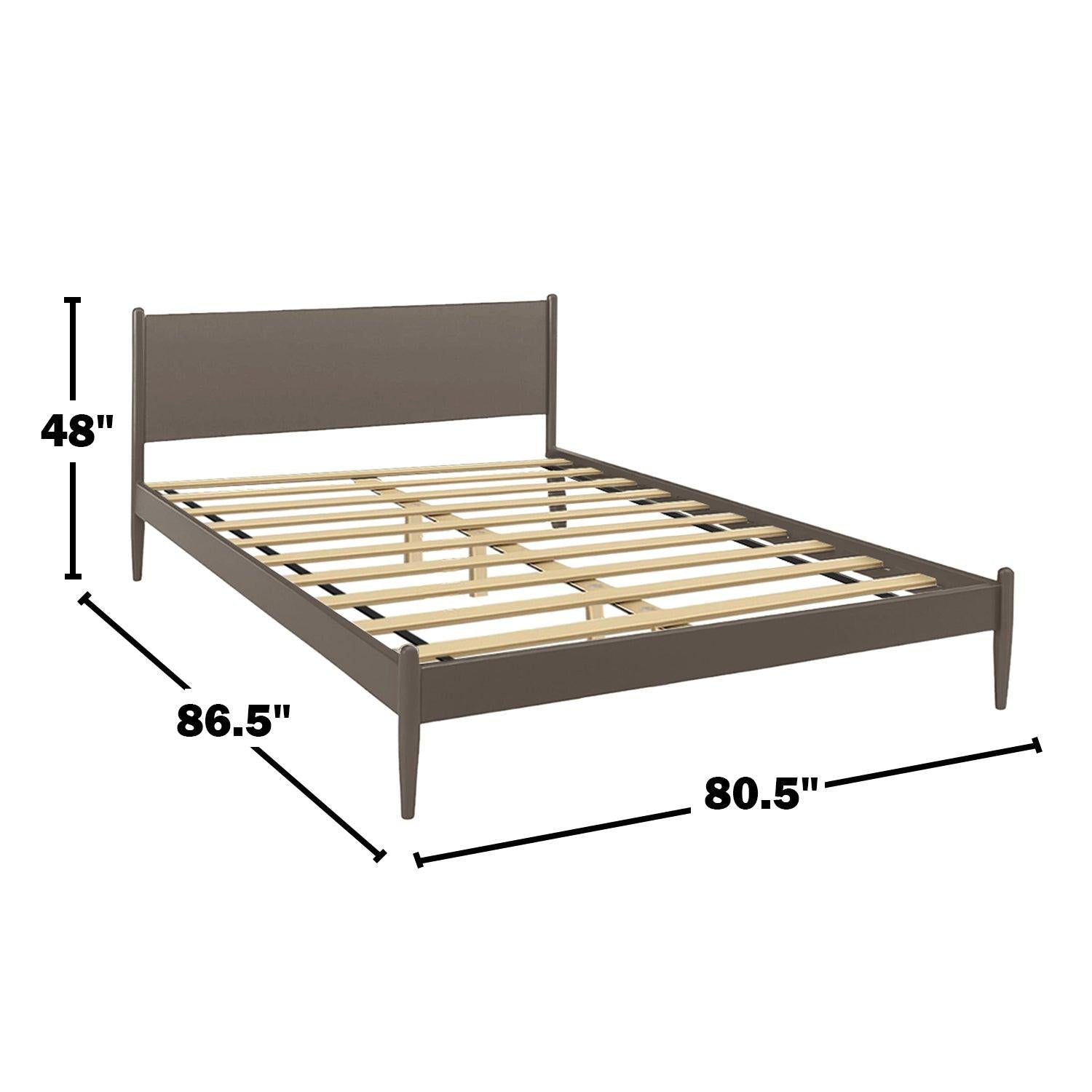 Mid-Century Modern Platform Bed King in Gray Finish.