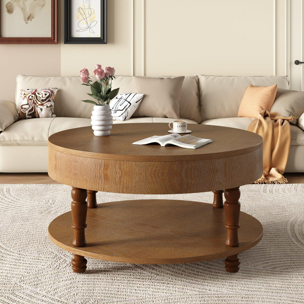 Coffee Table with Dual Storage for Living Room, 31.5' Modern Round Coffee Table with Storage and Hidden Compartment, Adjustable Leveling Feet, Easy Assembly (Walnut).