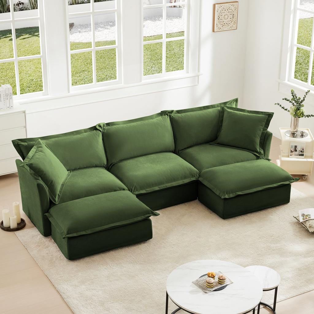 Green Chenille U-Shape Deep Seat Sectional Sofa with French Edges