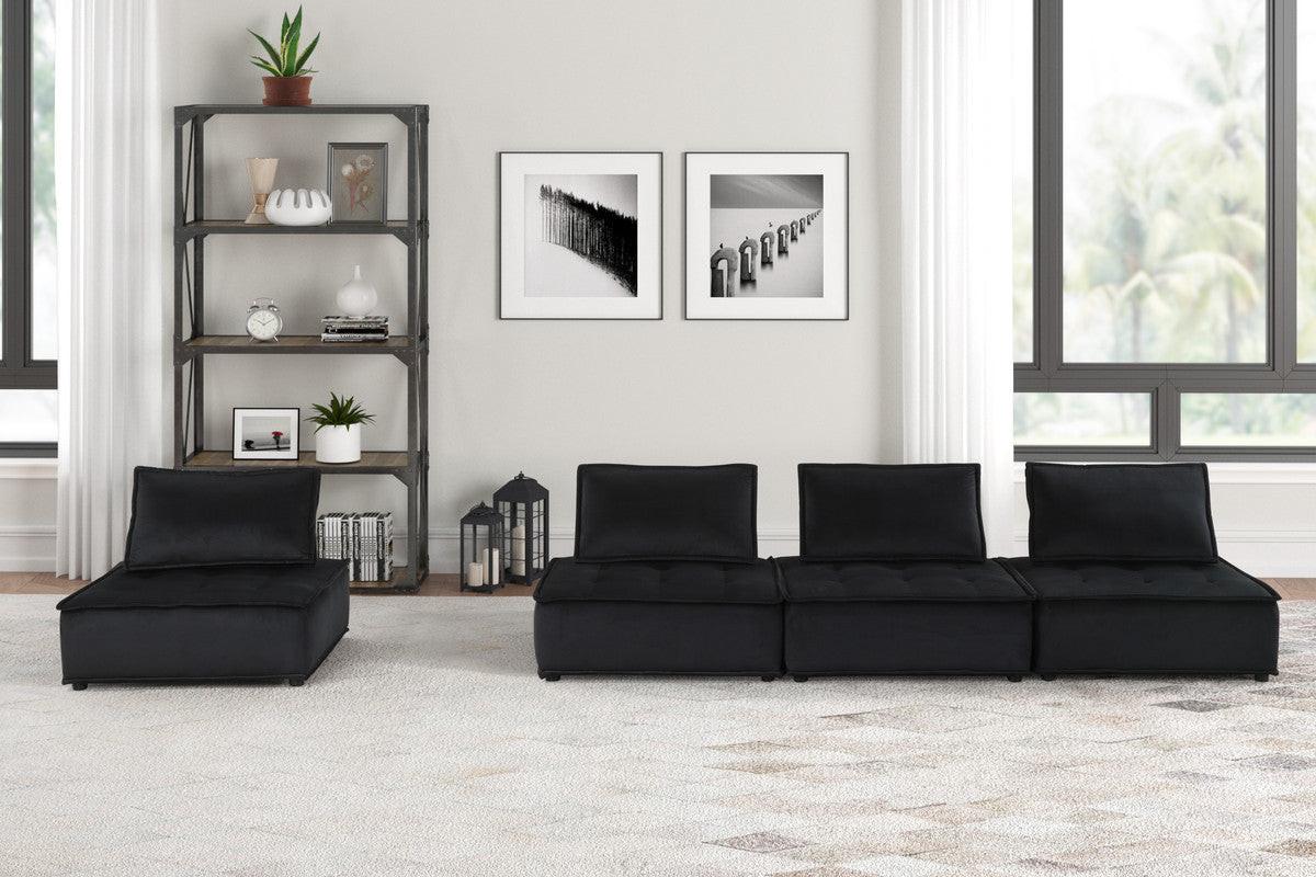 Aveline Black Velvet 4-Seater Modular Sofa.