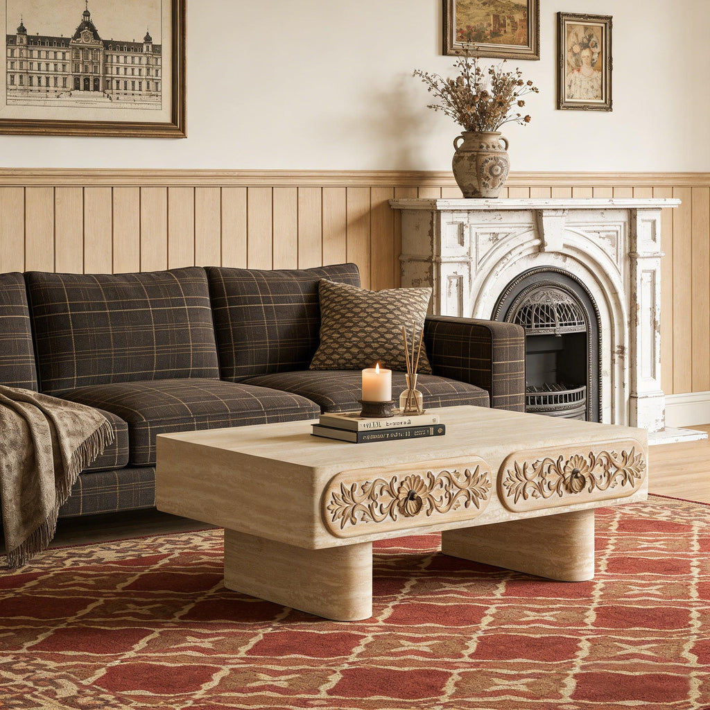Rounded Edge Coffee Table with Drawer for Living Room.