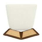 Top-down view of mid-century dining chair seat and backrest, highlighting the V-shaped rattan panel and cushioned seat.