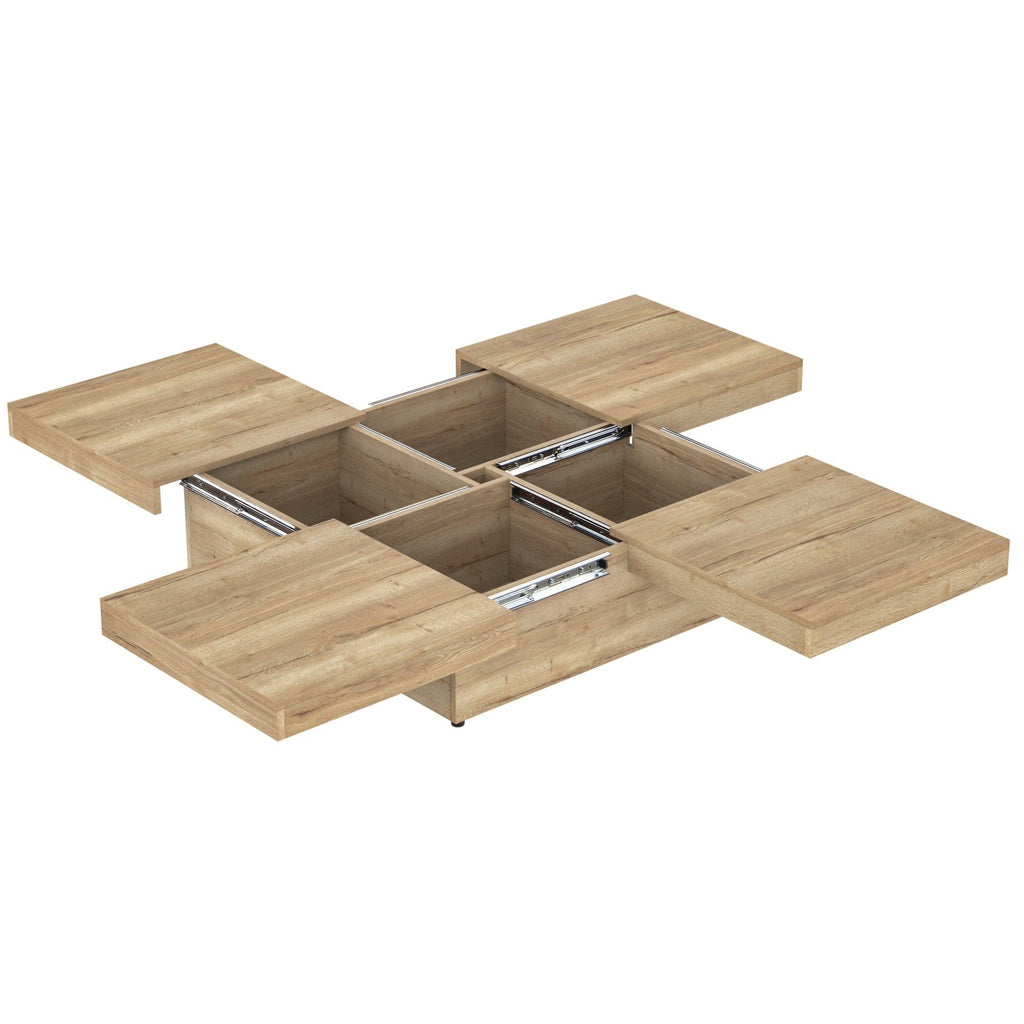 Sliding Top Coffee Table with Storage in Natural Wood Grain.
