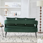 Modern Upholstered Velvet Loveseat Settee with Pillows, Comfy 2-Seater Mini Sofa for Small Spaces, Metal Legs, Green