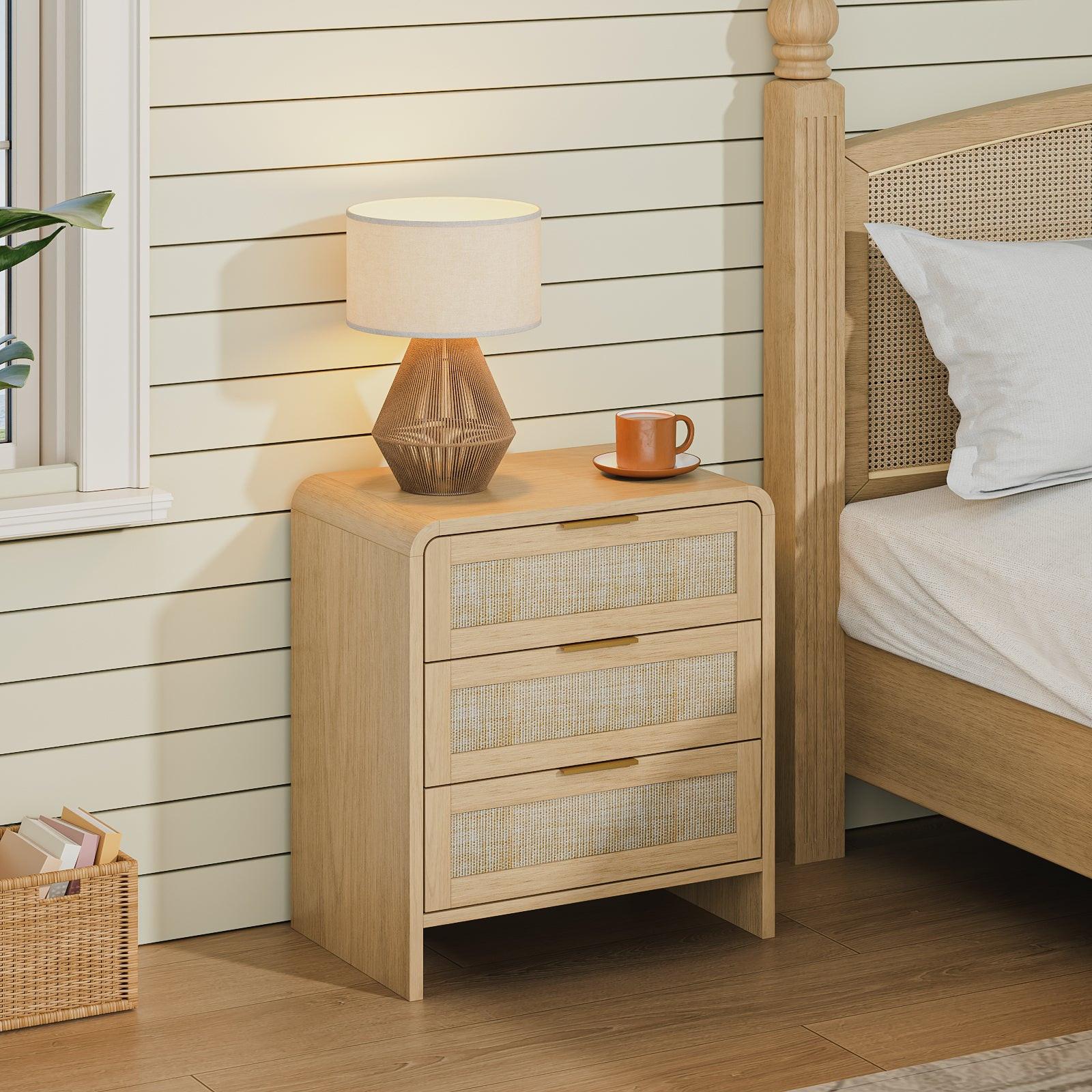 Rattan Nightstand Set of 2 - Modern Bedroom Storage.