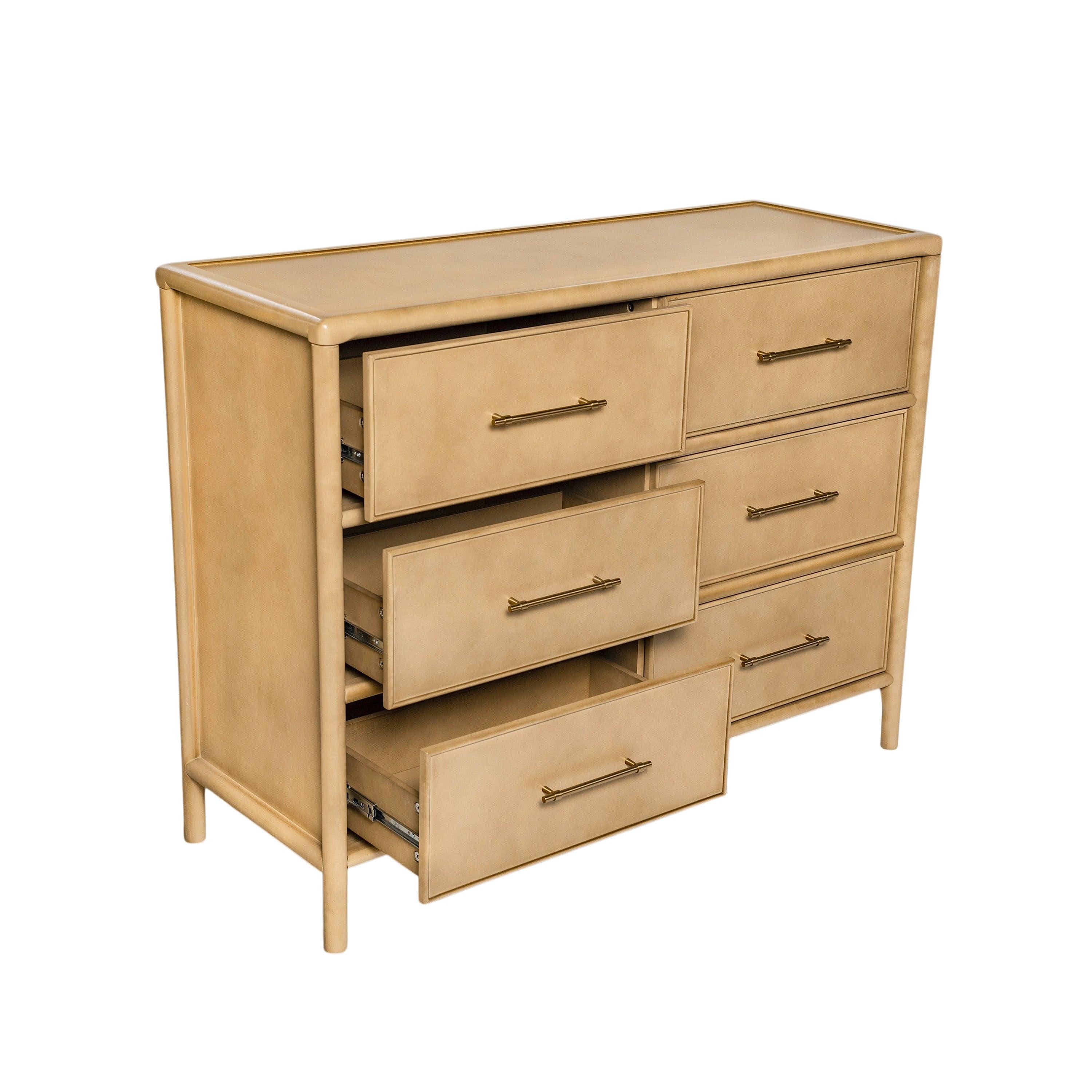 Natural Storage Cabinet with 6 Drawers for Living Room.