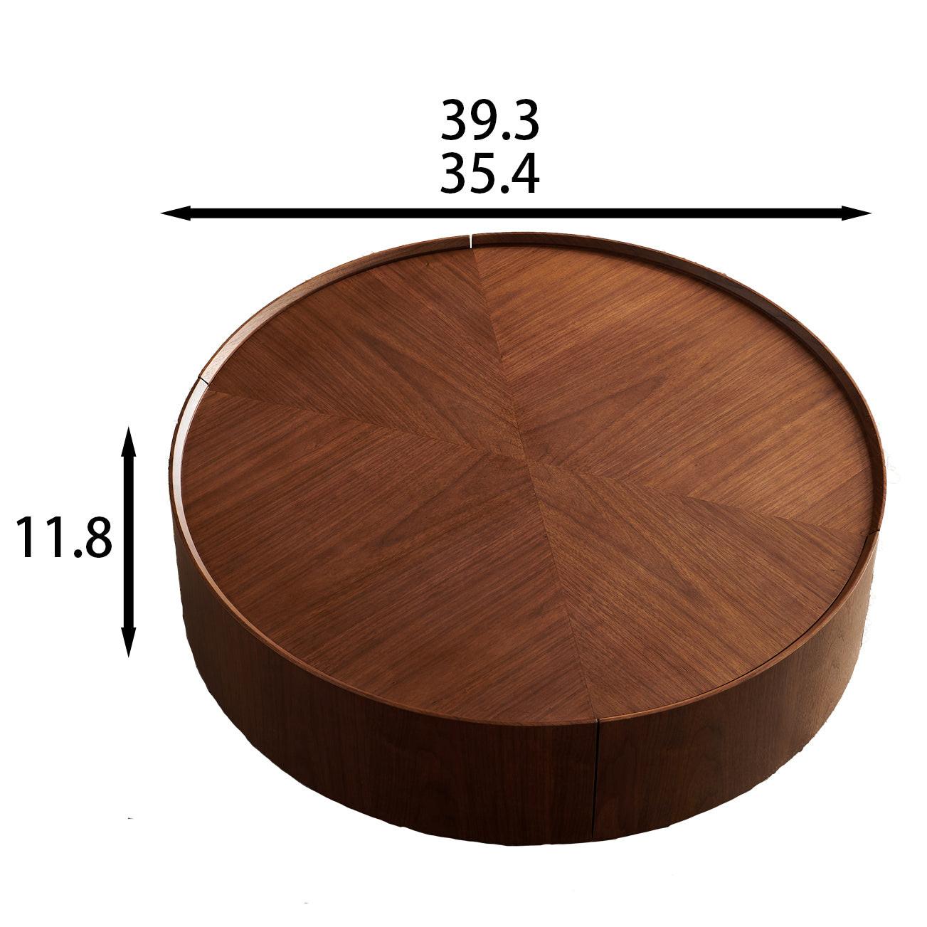 35.4-Inch Walnut Coffee Table with Circular Design.