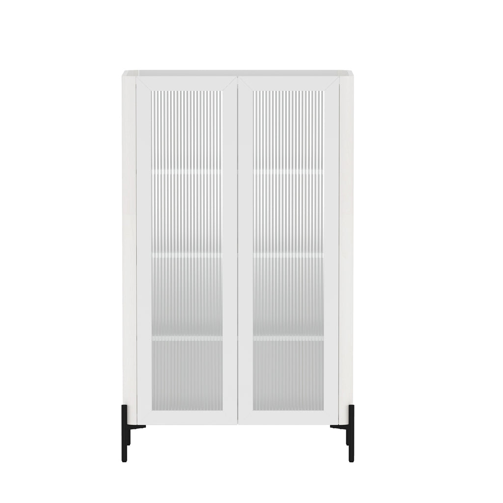 Abbey 32' Tempered Glass Bookcase Cabinet in White (4-Shelf)