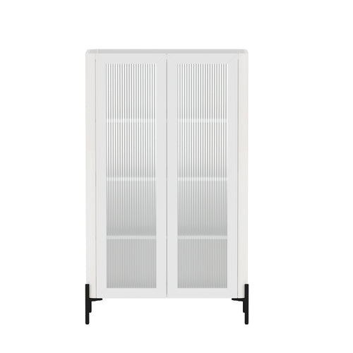 Abbey 32' Tempered Glass Bookcase Cabinet in White (4-Shelf)