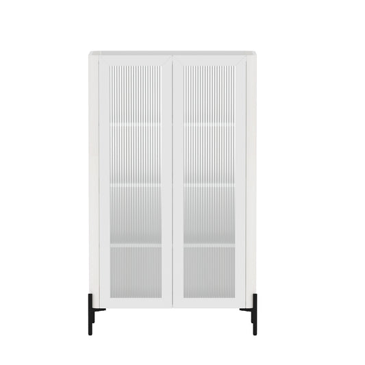 Abbey 32' Tempered Glass Bookcase Cabinet in White (4-Shelf)
