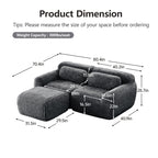 L-Shaped Sectional Sofa - Modular Plush in dark grey with detailed dimensions and ergonomic design, ideal for spacious living rooms.