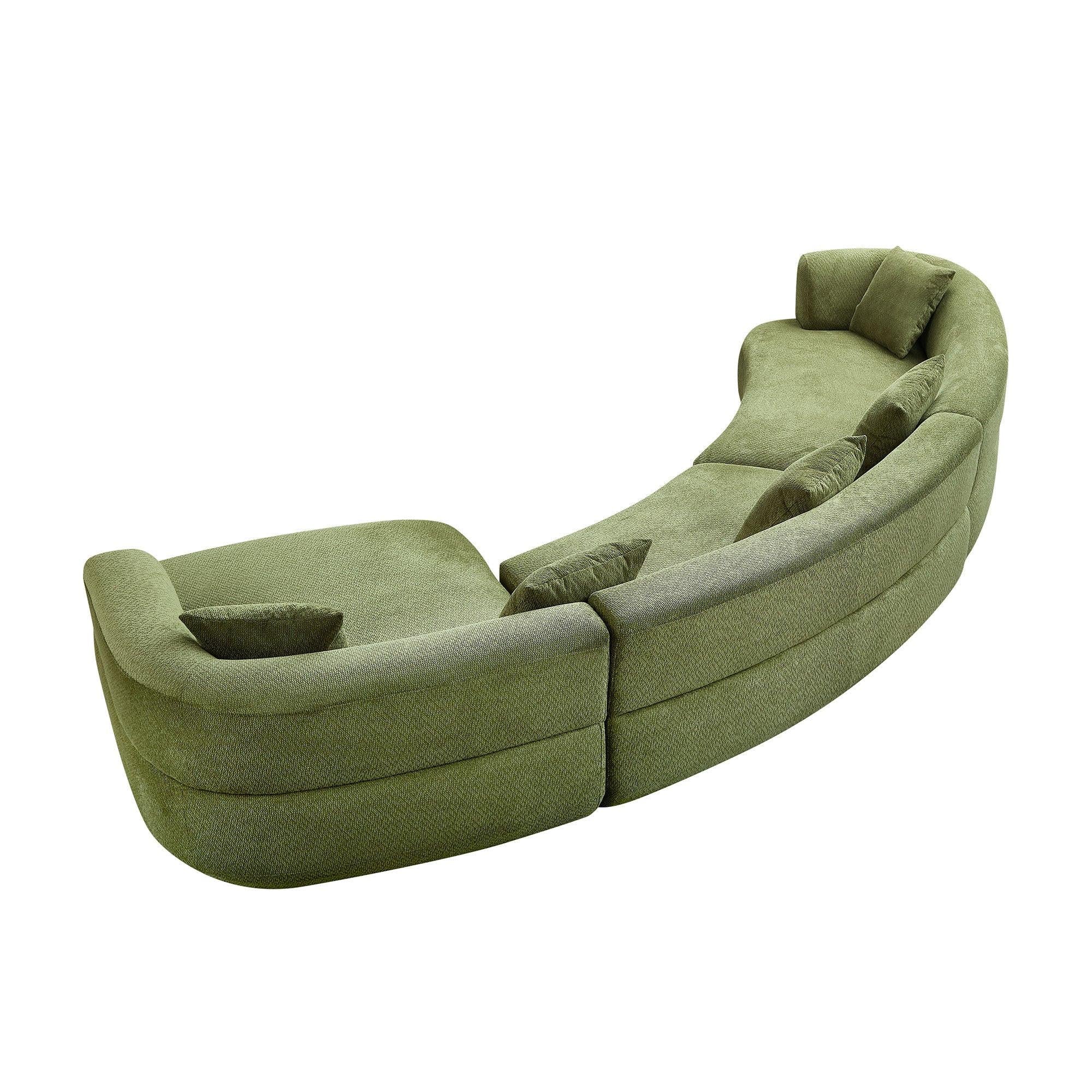 155.91 inch Curved Green Sectional Sofa with 5 Pillows.