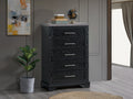Black 5-Drawer Wood Chest with Faux Granite Top and Chrome Handles
